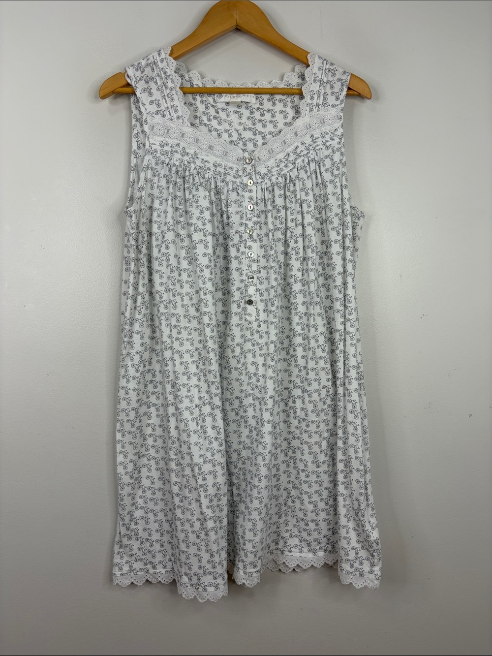 Eileen West Nightgown Womens Large White Gray Bicycle Print Cotton Jersey Short